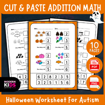 Preview of Cut & Paste Addition Math - Halloween Worksheet For Autism