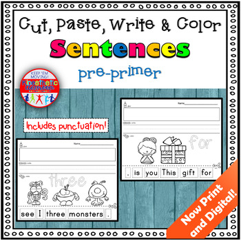 Preview of Sight Word Sentence Read, Write, and Cut and Paste Worksheets Print and Digital