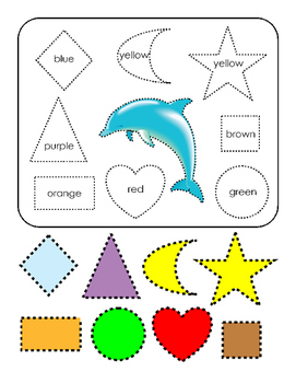 Cut Paste Shapes Art Spell Colors Blue Brown Yellow Red Orange Purple