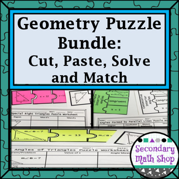 Preview of Geometry Puzzles (Growing) Bundle:  Cut, Paste, Solve, Match Puzzle Activities