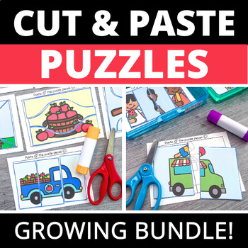 Preview of Cut & Paste Summer Activities Puzzles Fall Winter Spring Summer Cutting Practice