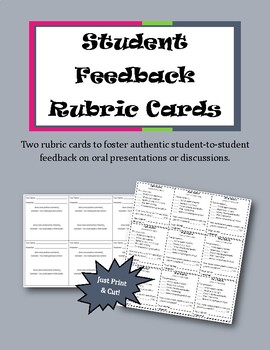 Preview of Cut & Print Student Feedback Rubric Cards