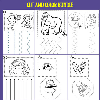 Preview of Cut and Color Bundle: Cutting Practice Activities, Fine Motor Skills