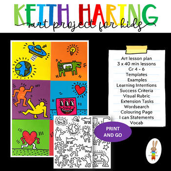 Preview of Cut and Color Keith Haring - Art Lesson Plan