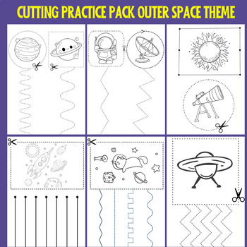 Space-Themed Scissor Skills Worksheet Pack - Fine Motor Skills - Dexterity 