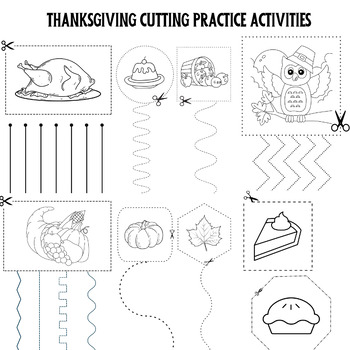 Cut and Color: Thanksgiving Cutting Practice Activities, Fine Motor Skills