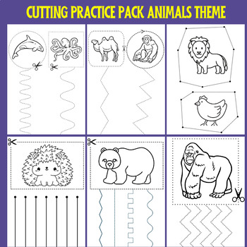 Preview of Cut and Color: Zoo Animal Cutting Practice Activities, Fine Motor Skills
