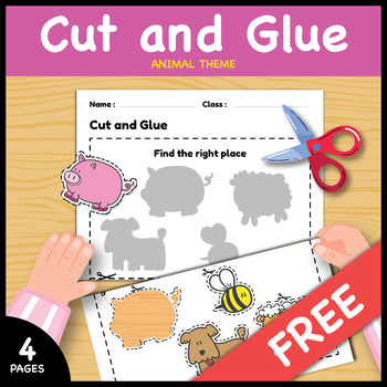 Preview of Free / Cut and Glue Activities for Kindergarten / Animal Theme / Worksheets