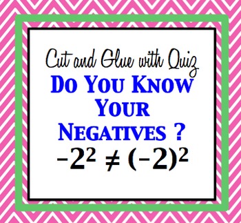 Preview of Cut and Glue Integers with Exponents and Parentheses (extra quizzes included)