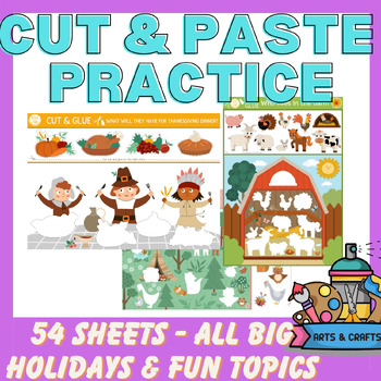 Preview of Cut and Glue Practice / 51 Craft Activities worksheets (Most Holidays included)