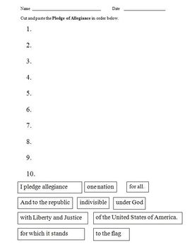 Preview of Cut and Paste Activity - Pledge of Allegiance (Elementary)