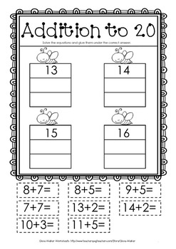 Cut and Paste Addition to 20 (Adding up to Twenty) Worksheets / Math