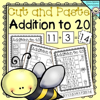 Preview of Cut and Paste Addition to 20 Worksheets / Math Centers / Vertical and Horizontal