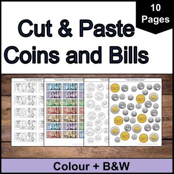 Preview of Cut and Paste Canadian Coins & Bills | Colour + Black & White