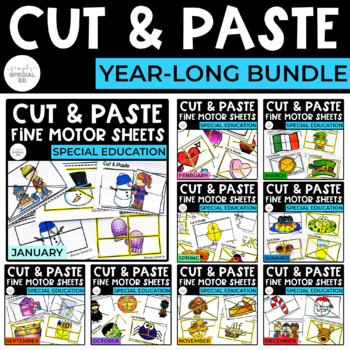 Preview of Cut and Paste Fine Motor Puzzles | Year-Long Bundle | Special Education