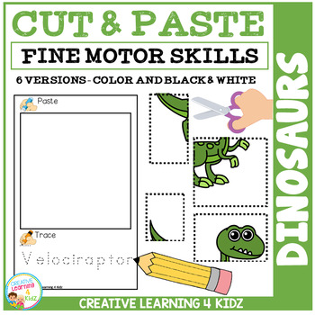 Preview of Cut and Paste Fine Motor Skills Puzzle Worksheets: Dinosaurs