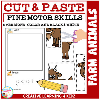 Preview of Cut and Paste Fine Motor Skills Puzzle Worksheets: Farm Animals