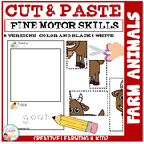 Cut and Paste Fine Motor Skills Puzzle Worksheets: Farm Animals