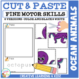 Cut and Paste Fine Motor Skills Puzzle Worksheets: Ocean Animals