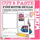 Cut and Paste Fine Motor Skills Puzzle Worksheets: Winter