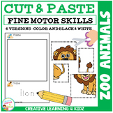 Cut and Paste Fine Motor Skills Puzzle Worksheets: Zoo Animals