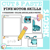 Cut and Paste Fine Motor Skills Puzzle Worksheets: Insects