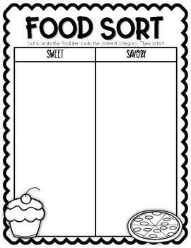 Preview of Cut and Paste Food Sort Activity