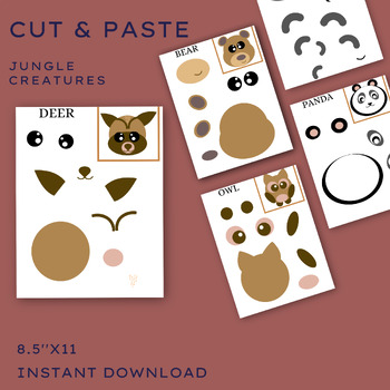 Preview of Cut and Paste Forest Creatures (Deer, Bear, Panda, Owl, Spider)