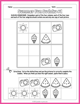 Summer Sudoku Puzzle - Summer Worksheets - Summer Puzzles by Puzzles to