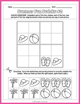 Summer Sudoku Puzzle - Summer Worksheets - Summer Puzzles by Puzzles to