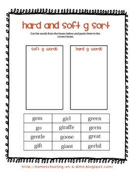 cut and paste hard soft g by homeschooling on a dime tpt