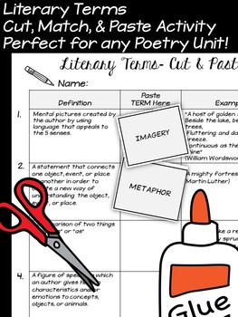 Preview of Literary Terms Cut & Paste Activity (Perfect for any Poetry Unit!)