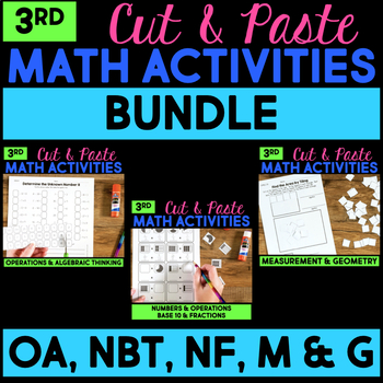 Preview of Third Grade Math Test Prep Cut and Paste Math Activities BUNDLE OA, NBT, NF