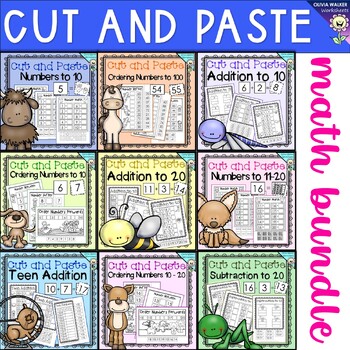 Preview of Cut and Paste Math Worksheets Bundle for Kindergarten / Grade One / Two