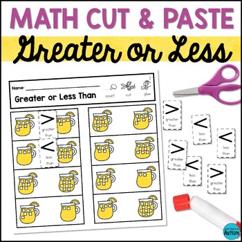 Preview of Cut and Paste Math Activities Greater or Less Than Comparing Numbers Worksheets
