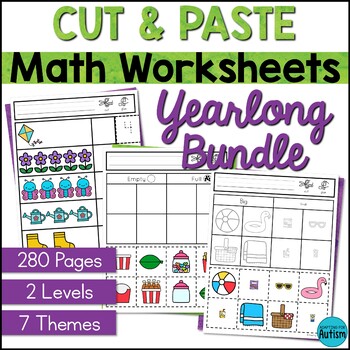 Preview of Cut & Paste Math Activities Special Education | Seasonal Math Worksheets BUNDLE