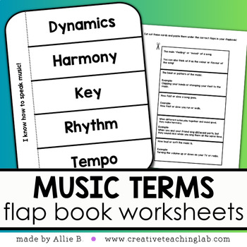 Preview of Music Terms Flap Book Cut and Paste Activity Worksheets for Band