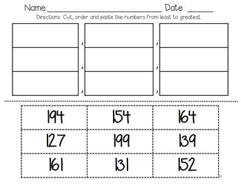 cut and paste ordering 2 and 3 digit numbers from least to greatest