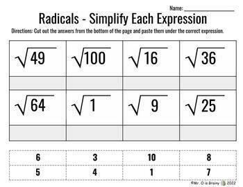 Cut and Paste - Radicals by Mr O Is Brainy | TPT