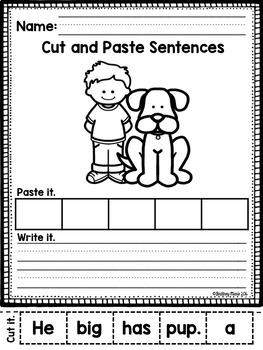 Cut and Paste Sentence Scrambles CVC Words by Brittney Marie | TpT