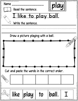 Cut and Paste Sentences (CA Treasures Kindergarten High Frequency Words)