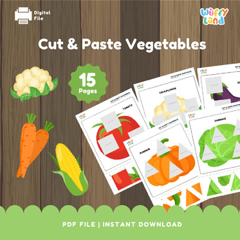 Preview of Cut and Paste Vegetable | Vegetable Matching Game, Puzzle Matching Game