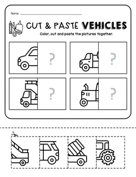 Preview of Cut and Paste Vehicles Worksheets
