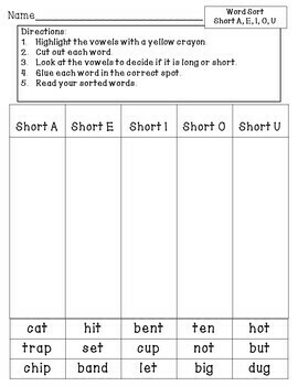 Cut And Paste Word Sorts: Short Vowels And Long Vowel Silent E By Love 