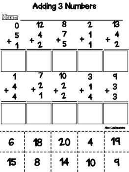 Cut and Paste Worksheets - Adding 3 Numbers Within 20 | TpT
