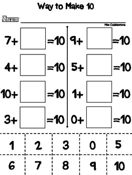 Cut and Paste Worksheets - Addition : Ways to Make Ten | TpT
