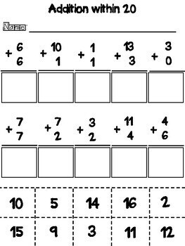 cut and paste worksheets addition and subtraction within 20 bundle