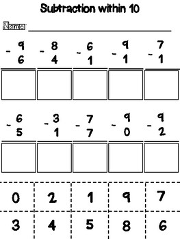 Cut and Paste Worksheets - Subtraction within 10 | TpT