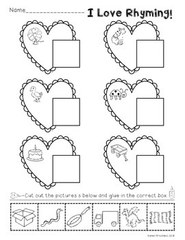 cut and paste freebie worksheets for rhyming by karen pritchett tpt