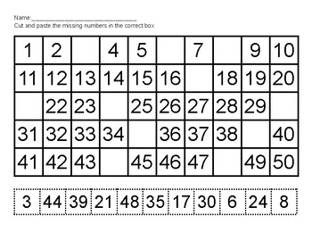 Cut and paste the missing numbers 1-50 by ana garcia | TPT